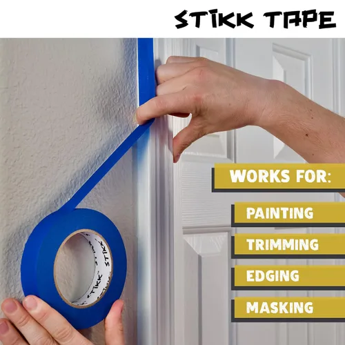 Miniatura 4 de STIKK Cinta de pintor – 3 unidades de cinta amarilla para pintor – 1 pulgada x 60 yardas – Cinta de pintura para pintura, bordes, recortes, techos