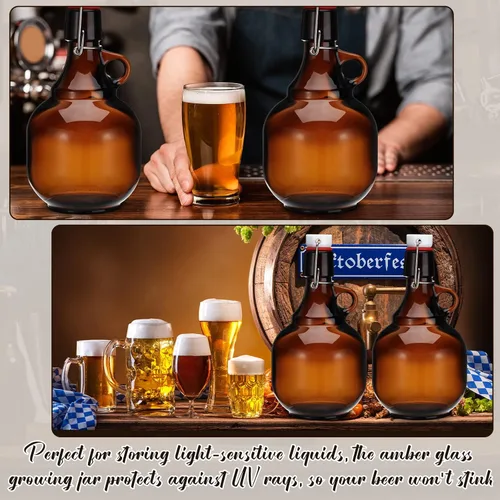 Miniatura 5 de Dandat 4 unidades de Growlers para botellas de vidrio ámbar de cerveza, botellas de cerveza, tarro de vidrio con tapa, jarras de líquido, sidra
