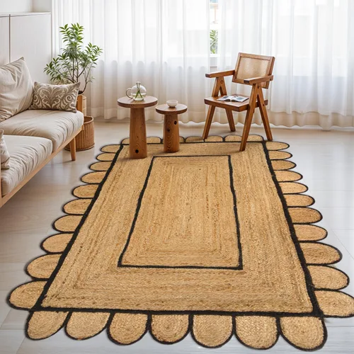 Miniatura 3 de GRUHUM Alfombra rectangular de yute de fibra natural, tejida a mano, estilo bohemio, reversible, respetuosa con el medio ambiente, trenzada, suave