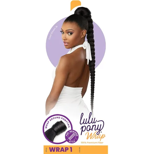 Miniatura 6 de Sensationnel Lulu Pony Wrap Hairextensions- 2 colas de caballo yaki sintéticas de alto calor o hasta la pieza de peluca de pelo (1 JETBLACK)