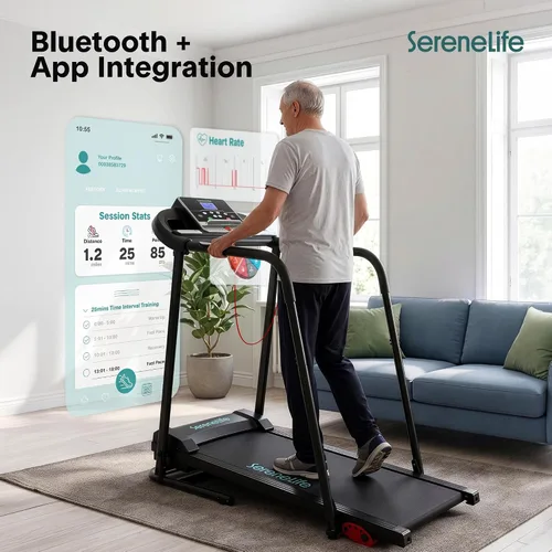 Miniatura 8 de SereneLife Máquina de ejercicios eléctrica plegable para caminadora – Entrenador de fitness digital compacto inteligente con sincronización
