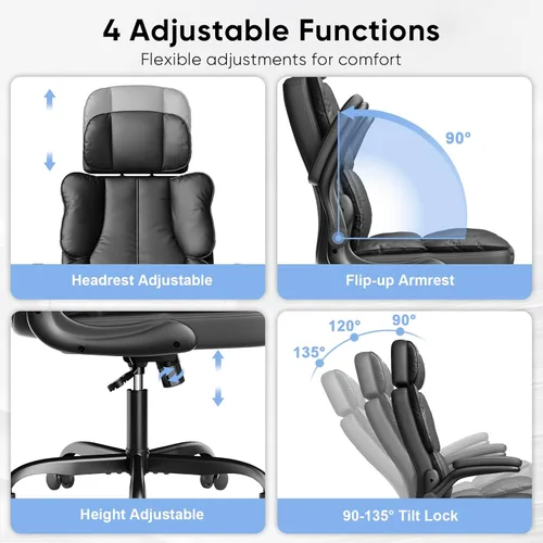 Miniatura 5 de Kensaker Silla de oficina ejecutiva de cuero, silla de computadora con cojín grueso y soporte lumbar, silla de escritorio ergonómica con Negro
