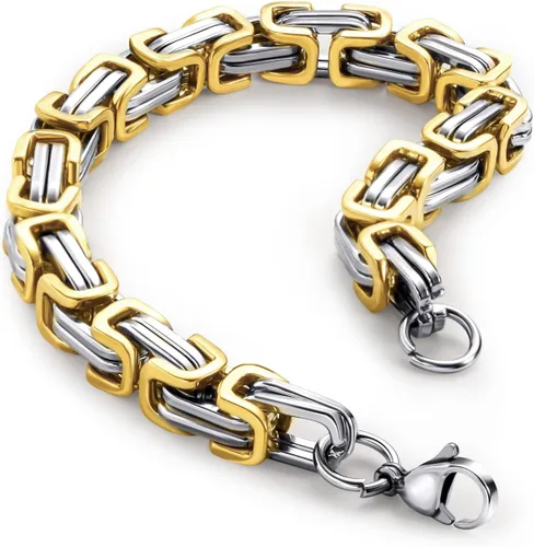 JQWL Flat Byzantine Bracelet 8mm Wide Stainless Steel Punk Cool Link Bracelet Chunky Heavy Chain Fashion Curb Cuban Chain Bracelet for Men Women