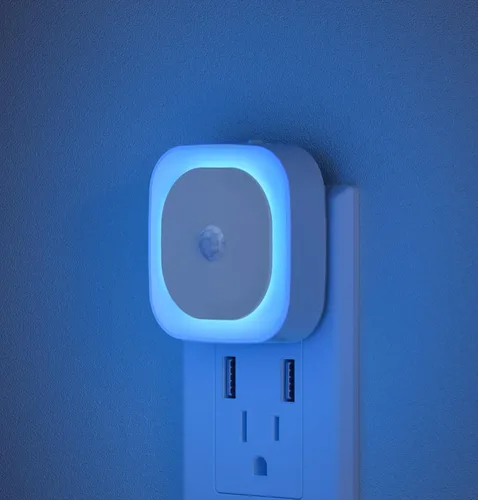 Miniatura 15 de YUNLEX Paquete de 2 luces nocturnas enchufables con sensor de movimiento y sensor de atardecer a amanecer, 3 modos de sensor, luces nocturnas azules