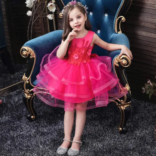 Miniatura 9 de Vestido de tul con flores para niñas pequeñas, vestido formal de fiesta de cumpleaños, vestido de fiesta de lentejuelas para desfiles, vestido tutú