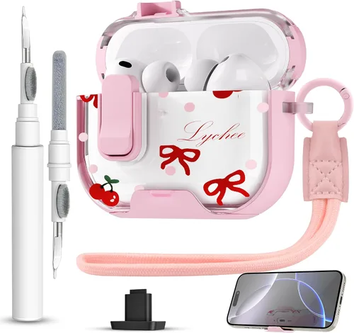 Miniatura 18 de Funda para AirPods Pro 3 con cerradura, textura de piel TPU duradera, antipérdida y a prueba de golpes, accesorios con kit de limpieza en llavero