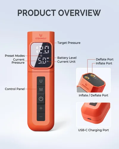 Miniatura 4 de ETENWOLF P200 Electric Ball Pump 2000mAh Sports Air Pump with Digital Pressure Gauge, Fast Inflation & Deflation for Basketball Soccer Volleyball