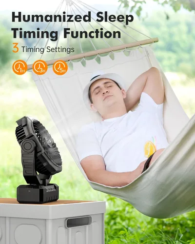 Miniatura 5 de Ventilador de campamento 3 en 1 – Ventilador portátil desmontable de 36000 mAh recargable con luz y gancho, ventiladores a batería para exteriores