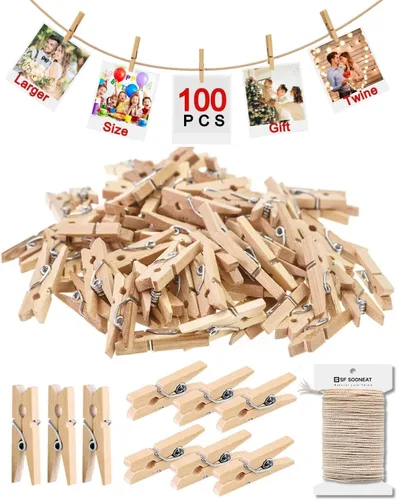 Mini alfileres de ropa para fotos, mini pinzas para la ropa, cadena de fotos mejorada de 1.18 pulgadas con clips, pequeños pines de cierre de madera