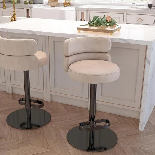Miniatura 23 de Taburetes de bar de terciopelo modernos giratorios de altura ajustable para encimera de cocina, taburetes de bar con reposapiés para sala de estar