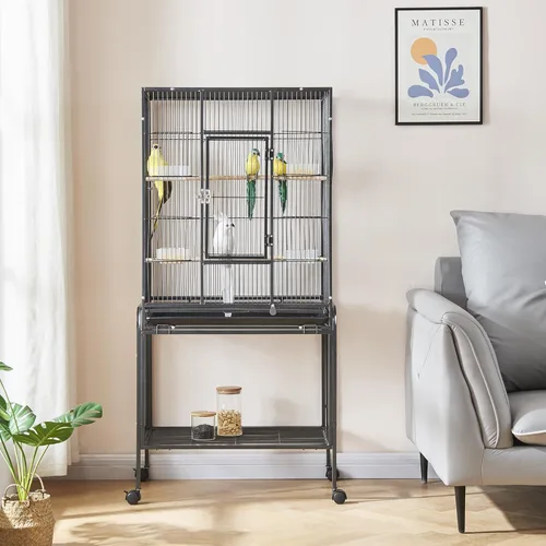 Miniatura 2 de Panana Jaula grande de metal para pájaros con soporte, jaula de loro rodante para cacatúas, conures grises africanos, periquitos, pinzones, pájaros