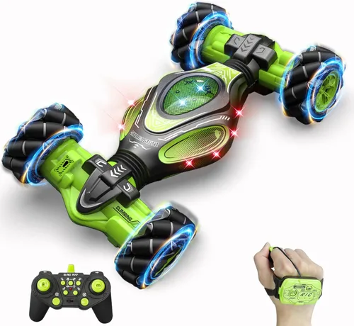 Miniatura 9 de Gesture Coche RC Rojo, 1:24 Alta Velocidad 4WD Coche de Acrobacias Transformable con Gestos y Control Remoto, Vehículo de Deriva con Rotación 360°