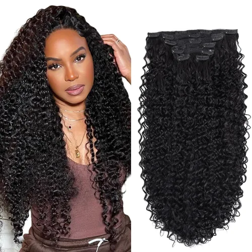 Miniatura 15 de Extensión de cabello humano con clip de onda profunda de 24 pulgadas, postizo de doble trama, sintético para mujeres, extensiones de cabello grueso