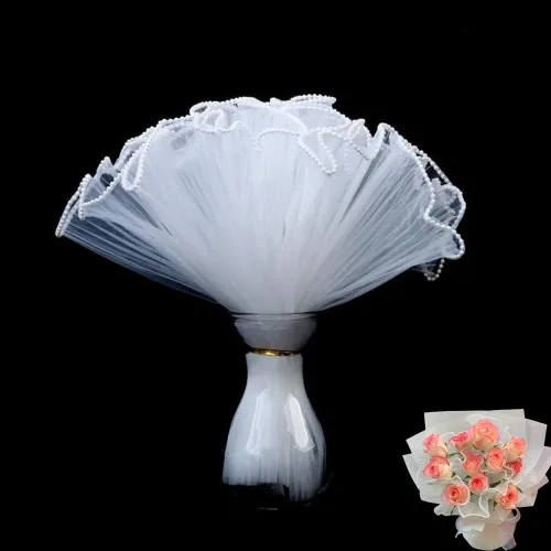 XIZHI Paquete de 2 ramos de 4.5 yardas, papel de regalo de perlas arrugadas onduladas de red para envolver flores, papel de malla coreana, para