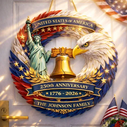 Miniatura 29 de NAZENTI Letrero personalizado para puerta del 4 de julio con nombre familiar, coronas de puerta personalizadas para 250 aniversario de Estados