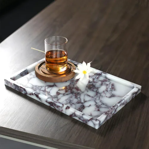 Miniatura 6 de Bandeja de mármol natural lujosa auténtica bandeja de almacenamiento de mármol para decoración del hogar bandeja de piedra
