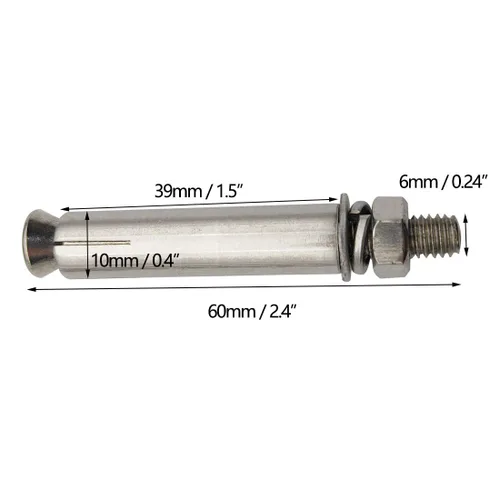 Miniatura 5 de Pernos de expansión, 304 Acero Inoxidable Externo Tuerca Hexagonal Tornillo de Expansión Pernos de Manga Ancla M6x60mm 8Pcs