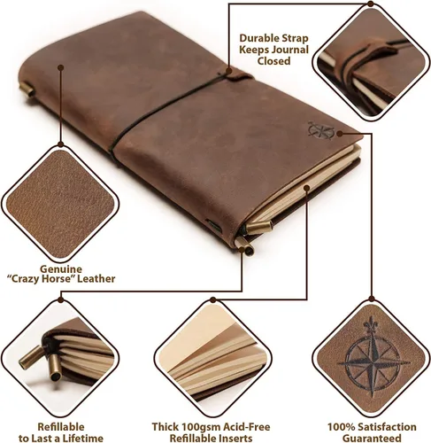 Miniatura 7 de Wanderings Cuaderno grande para viajeros - 19cm x 28cm / 7.5"x11" - Gran diario de viaje, hecho a mano, resistente, diario de cuero recargable.