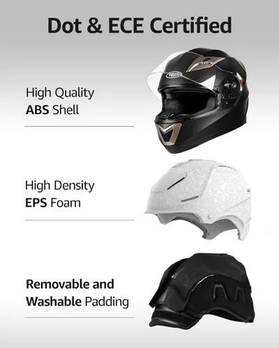 Miniatura 3 de Motorcycle Full Face Helmet DOT Approved - YEMA Helmet YM-829 Motorbike Moped Street Bike Racing Casco Moto Helmet with Sun Visor for Adult,Youth