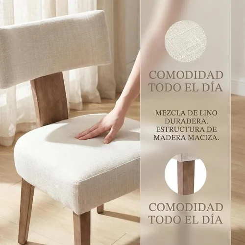 Miniatura 4 de HNY Juego de 4 sillas de comedor modernas de mediados de siglo, sillas de cocina de acento tapizadas en tela de lino estilo granja con respaldo