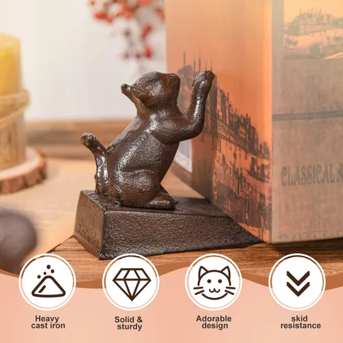 Miniatura 5 de Sungmor Topes de puerta de hierro fundido sólido con alfombrilla antideslizante, gran resistencia, bonita forma de gato y estilo antiguo, cuña