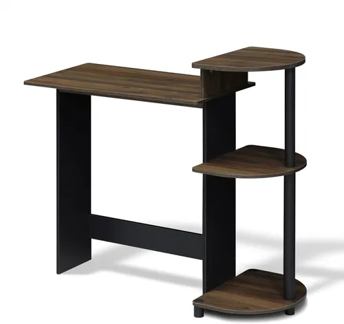 Miniatura 11 de Furinno - Escritorio compacto para computadora con estantes, Tablero de partículas, Negro / Gris