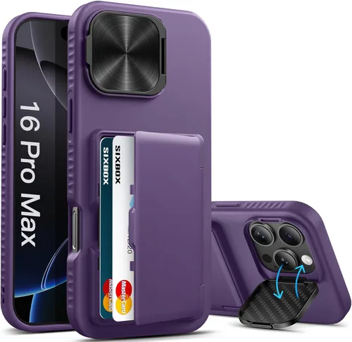 Miniatura 39 de Funda para iPhone 16e tipo cartera, soporte integrado, tarjetero y cubierta para lente de cámara, protección de cuerpo completo, resistente, Negro