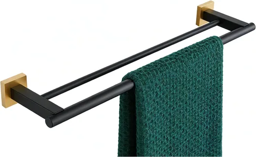 Miyili Toallero doble de 24 pulgadas de acero inoxidable SUS 304 para baño, color negro y dorado, A02BG60B