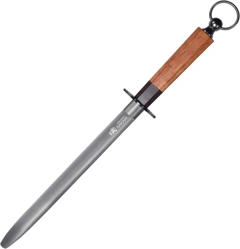 MITSUMOTO SAKARI - Barra de acero para afilar de 10 pulgadas plana, con revestimiento de diamante de acero de alto carbono con mango de madera de