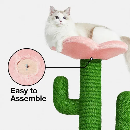 Miniatura 4 de VETRESKA Poste rascador para gatos de 41.3 pulgadas con cama, poste rascador alto para gatos de interior, torre de árbol para gatos 2 en 1, rascador