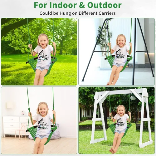 Miniatura 3 de Hi-Na Columpio de árbol para niños, asiento de columpio de cuerda ajustable para niños pequeños con ganchos a presión y correas, capacidad de 440
