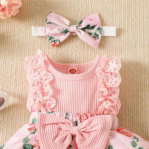 Miniatura 82 de Mubineo Ropa de verano para bebé niña, sin mangas, encaje floral, vestido de mameluco para recién nacido