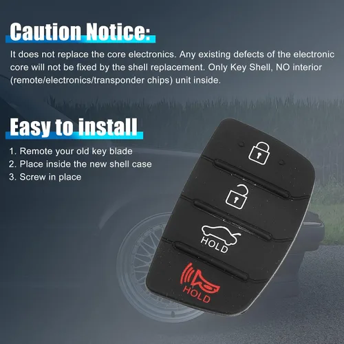 Miniatura 6 de X AUTOHAUX 4 botones de coche remoto Fob caso cubierta inserto de goma teclado teclado reemplazo para Hyundai