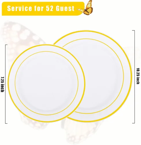 Miniatura 8 de Supernal 102 platos de plástico blanco y dorado, platos desechables resistentes, juego de vajilla de plástico dorado elegante incluye 51 platos