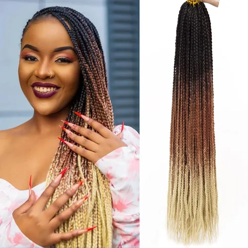 Miniatura 23 de 6 paquetes de trenzas de ganchillo de caja, cabello sintético pre-anillado, trenzas de ganchillo de caja, trenzas de ganchillo de 22 pulgadas