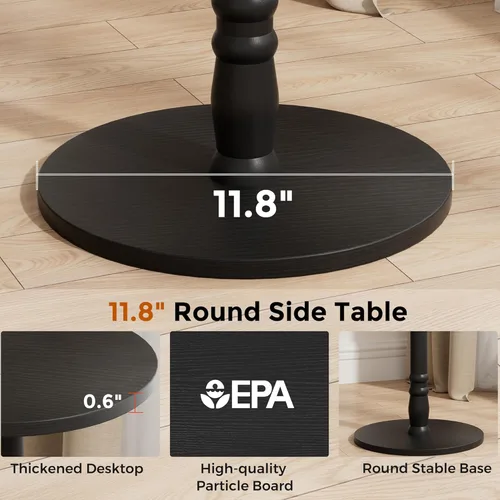 Miniatura 7 de Homleke Mesa auxiliar redonda, pilar de madera maciza con parte superior y base de madera, pequeña mesa de acento para bebidas para sala de estar
