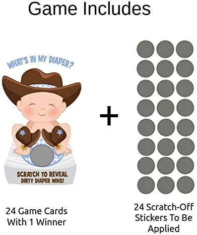 Miniatura 2 de What In My Diaper Scratch Off Game Cowboy 24 cartas - 1 ganador Juegos de baby shower Decoraciones Fiesta de pañales