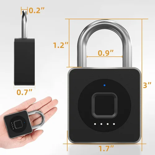 Miniatura 9 de Pothunder Cerradura de huellas dactilares con aplicación, candado biométrico sin llave de cable de acero, resistente al agua inteligente para Negro