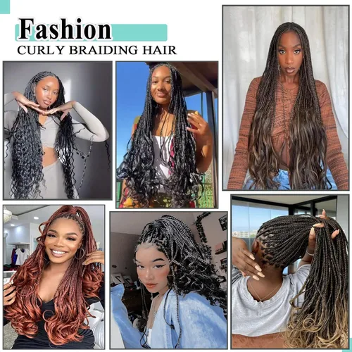 Miniatura 6 de Cabello rizado francés para trenzar, 8 paquetes, 16 pulgadas degradado, preestirado, previamente enrollado con extremos rizados, rizo de rebote