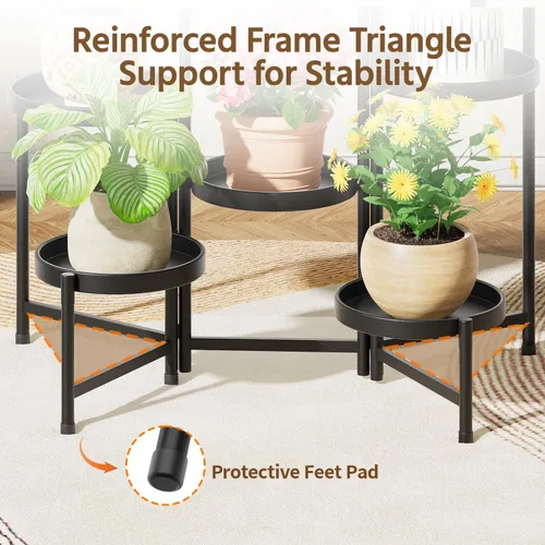 Miniatura 5 de LASZOLA Soporte plegable para plantas de interior de 7 niveles para múltiples macetas grandes, estante ajustable alto y resistente con bandeja de 10