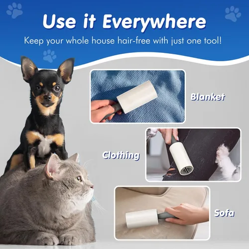 Miniatura 4 de BEAUTURAL Rodillo de pelusa, extra pegajoso, 360 hojas para eliminación de pelo de mascotas, removedor de pelusa de perros y gatos, paquete de 4