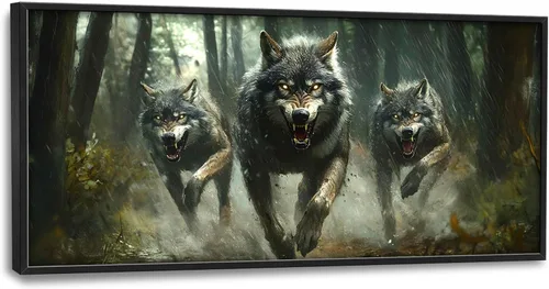 Miniatura 123 de Cuadros Grandes Enmarcados Arte de Pared para Sala de Estar, Lobos del Bosque Decoración de Pared de Gran Tamaño Lobo Animal Impresión en Lienzo