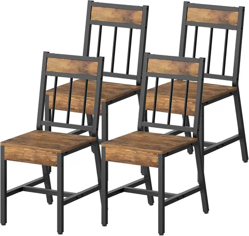 Miniatura 11 de YATINEY Dining Chairs Set of 4, Industrial Kitchen Chairs with Metal Frame, Slanted Back, Wooden Dining Chair Set, for Kitchen, Living Room, Black
