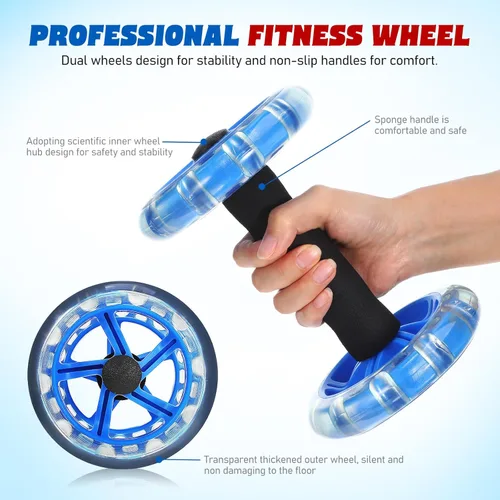 Miniatura 6 de SEWACC Rodillo de fitness de doble rueda, dispositivo de fortalecimiento abdominal para hombres y mujeres, azul, 7.87 x 5.51 x 5.51 pulgadas