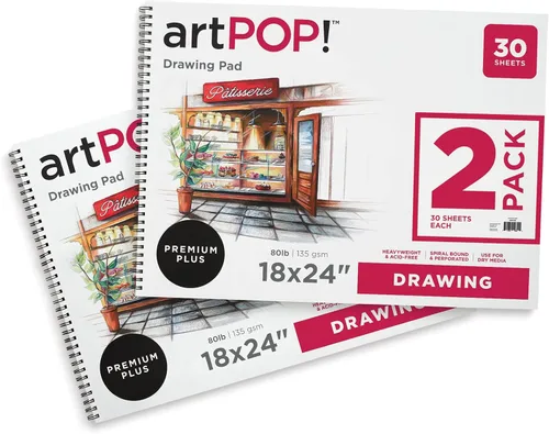 artPOP! Bloc de papel de dibujo, paquete de 2, 18 x 24 pulgadas, 30 hojas cada una, 80 libras (135 gsm), cuaderno de bocetos sin ácido para medios