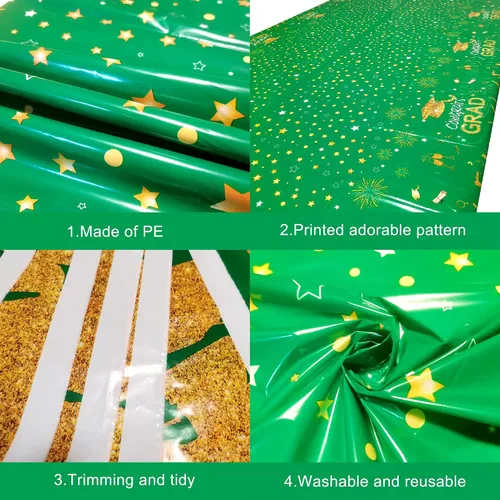 Miniatura 5 de KatchOn, Mantel de graduación verde y dorado, extra grande de 108 x 54 pulgadas, paquete de 3 unidades, mantel de graduación de felicitaciones