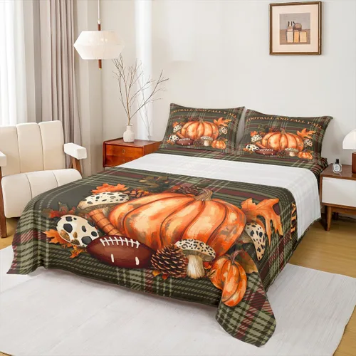 Miniatura 22 de Erosebridal Lindo juego de sábanas de pavo tamaño individual para niños y niñas, juego de sábanas de cosecha de Acción de Gracias, decoración