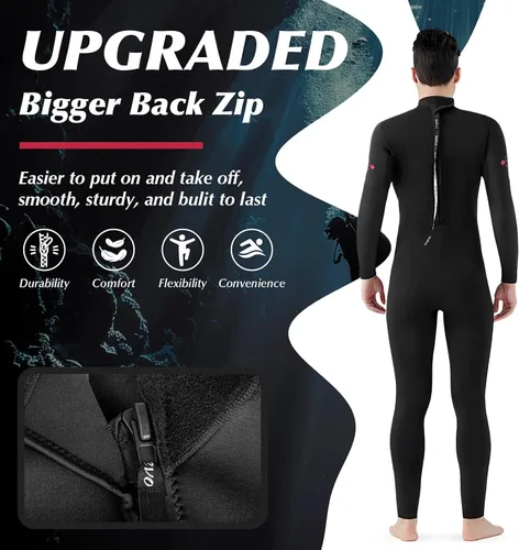 Miniatura 2 de Traje de neopreno de cuerpo completo de 0.118 pulgadas para hombre, traje de neopreno para agua fría para surf, buceo, esnórquel, natación, kayak