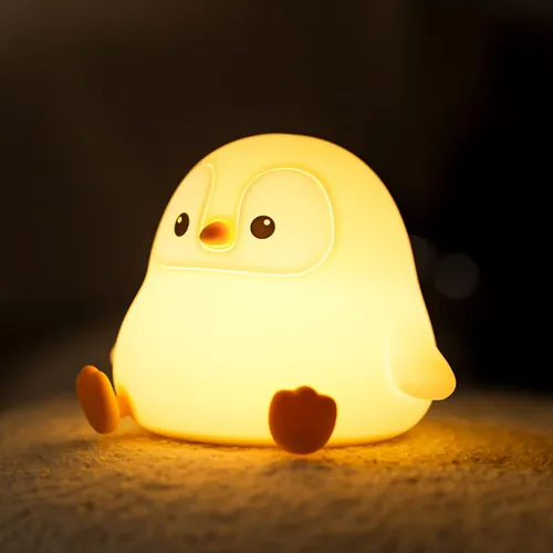 Luz Nocturna de Pingüino para Niños, Linda Lámpara de Pingüino de Silicona para Guardería, Lámparas de Noche Regulables y Esponjosas al Toque,
