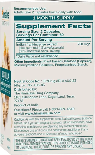 Miniatura 2 de Himalaya Boswellia, apoyo articular para movilidad y flexibilidad, promueve la preservación de tejidos, 250 mg, 120 cápsulas